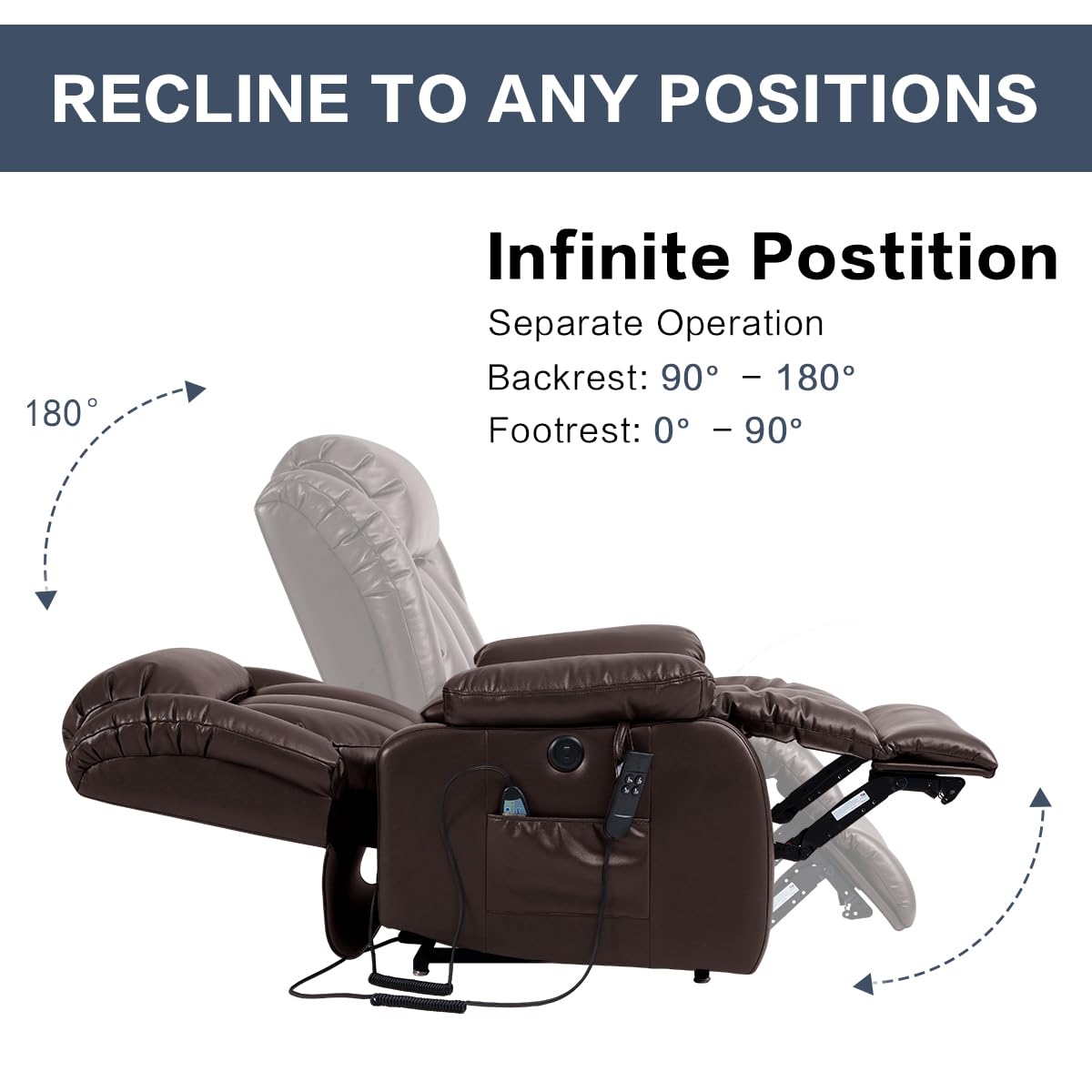 Infinite Position Power Lift Chair Lay Flat Recliner Dual Motor Sleeper Chair with Massage