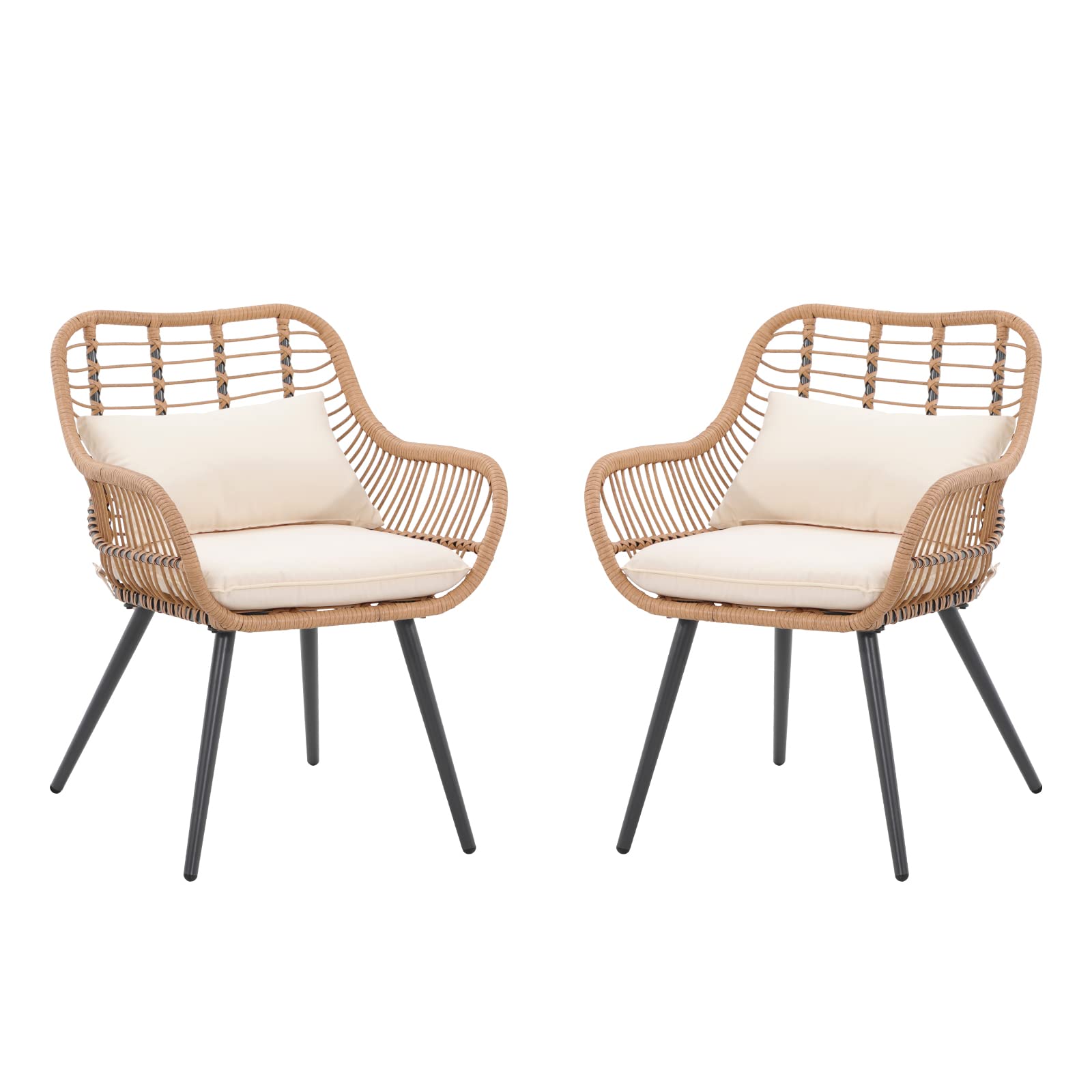 Set of 2 Patio Dining Chairs, Outdoor Wicker Seating Set with Soft Cushion