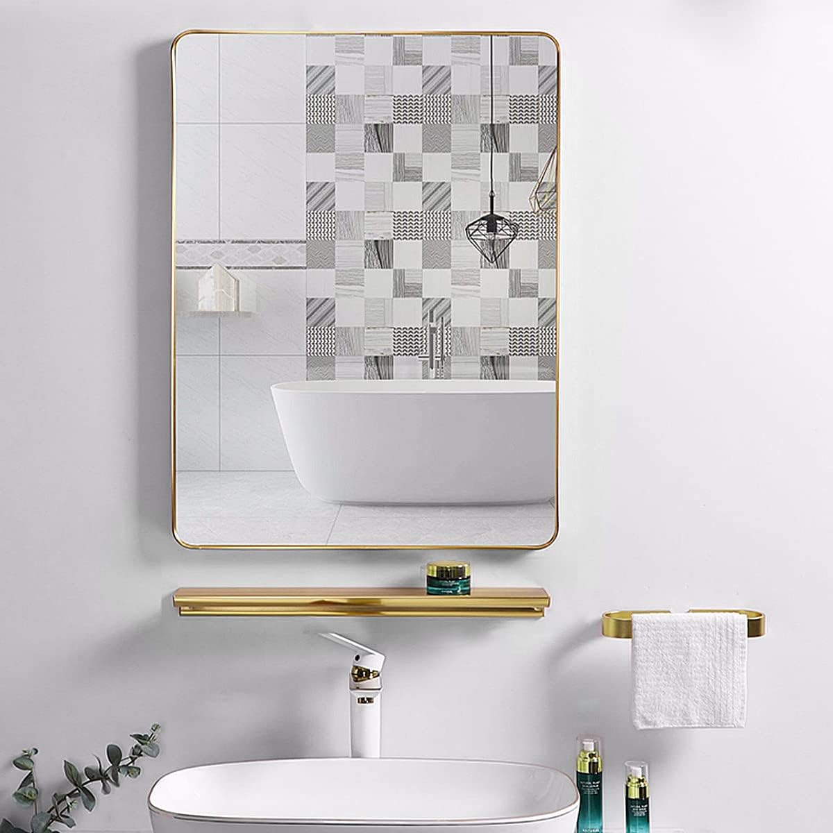 Wall Mirror for Bathroom, 40x30 Inch Gold Bathroom Mirror