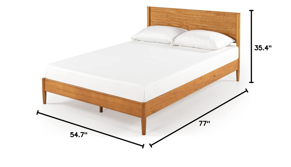 Mid-Century Wood Platform Bed Frame with Solid Wood Foundation - Full Size