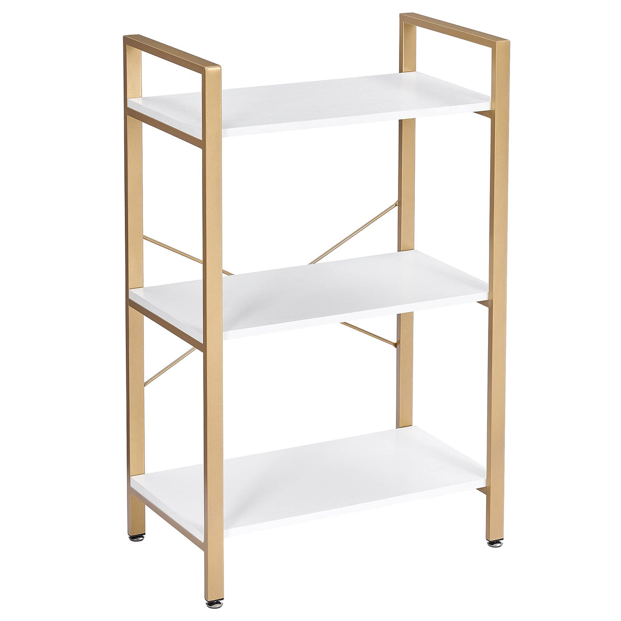 37.09" H 3 Tier Bookshelf, Modern Small Book Shelf for Small Spaces, White Gold Wooden Shelves for Bedroom Living Room and Home Office, 13.78" D x 24.12" W x 37.09" H, JCJ42M