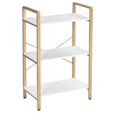 37.09" H 3 Tier Bookshelf, Modern Small Book Shelf for Small Spaces, White Gold Wooden Shelves for Bedroom Living Room and Home Office, 13.78" D x 24.12" W x 37.09" H, JCJ42M