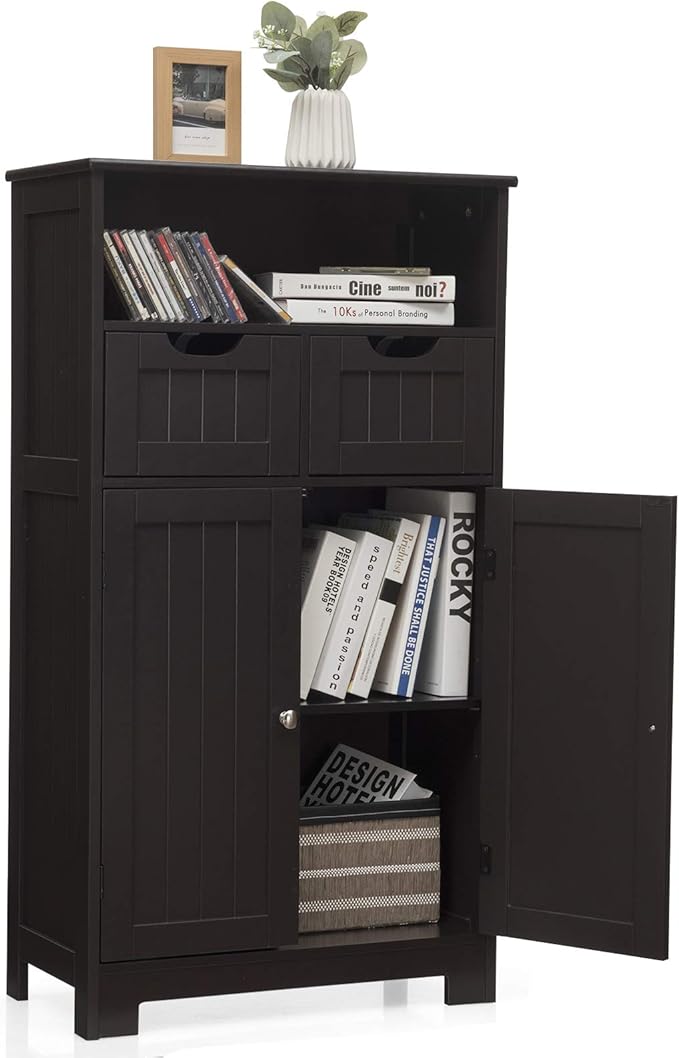 Bathroom Floor Cabinet, Storage Cabinet w/Open Shelf