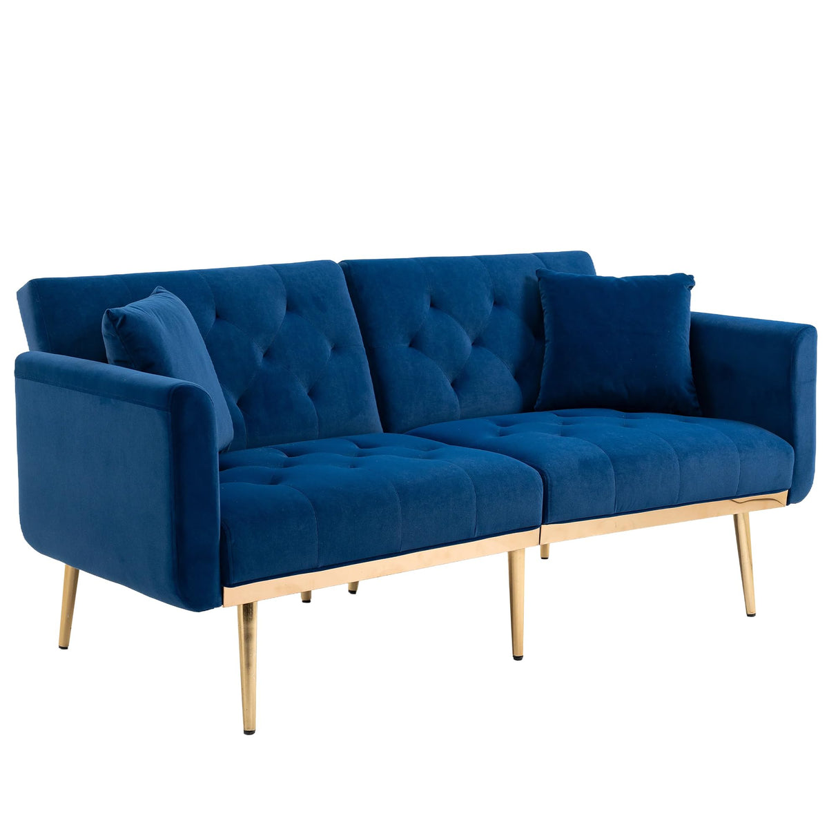 Mid-Century Modern Velvet Loveseat, Petite Accent Sofa Couch with 7 Gold Metal Legs