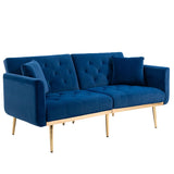 Mid-Century Modern Velvet Loveseat, Petite Accent Sofa Couch with 7 Gold Metal Legs
