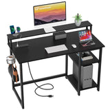 40 inch Computer Desk with Power Outlets, Small Home Office Desk with Ergonomic