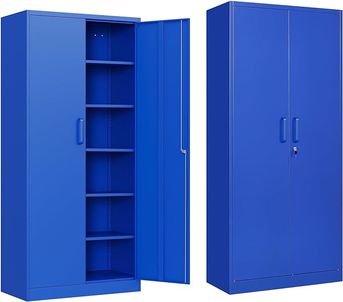 Metal Garage Storage Cabinet with 2 Doors and 5 Adjustable Shelves 71" Pantry Cabinet