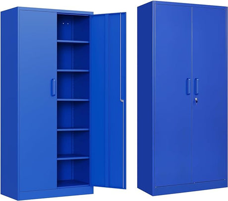 Metal Garage Storage Cabinet with 2 Doors and 5 Adjustable Shelves 71" Pantry Cabinet