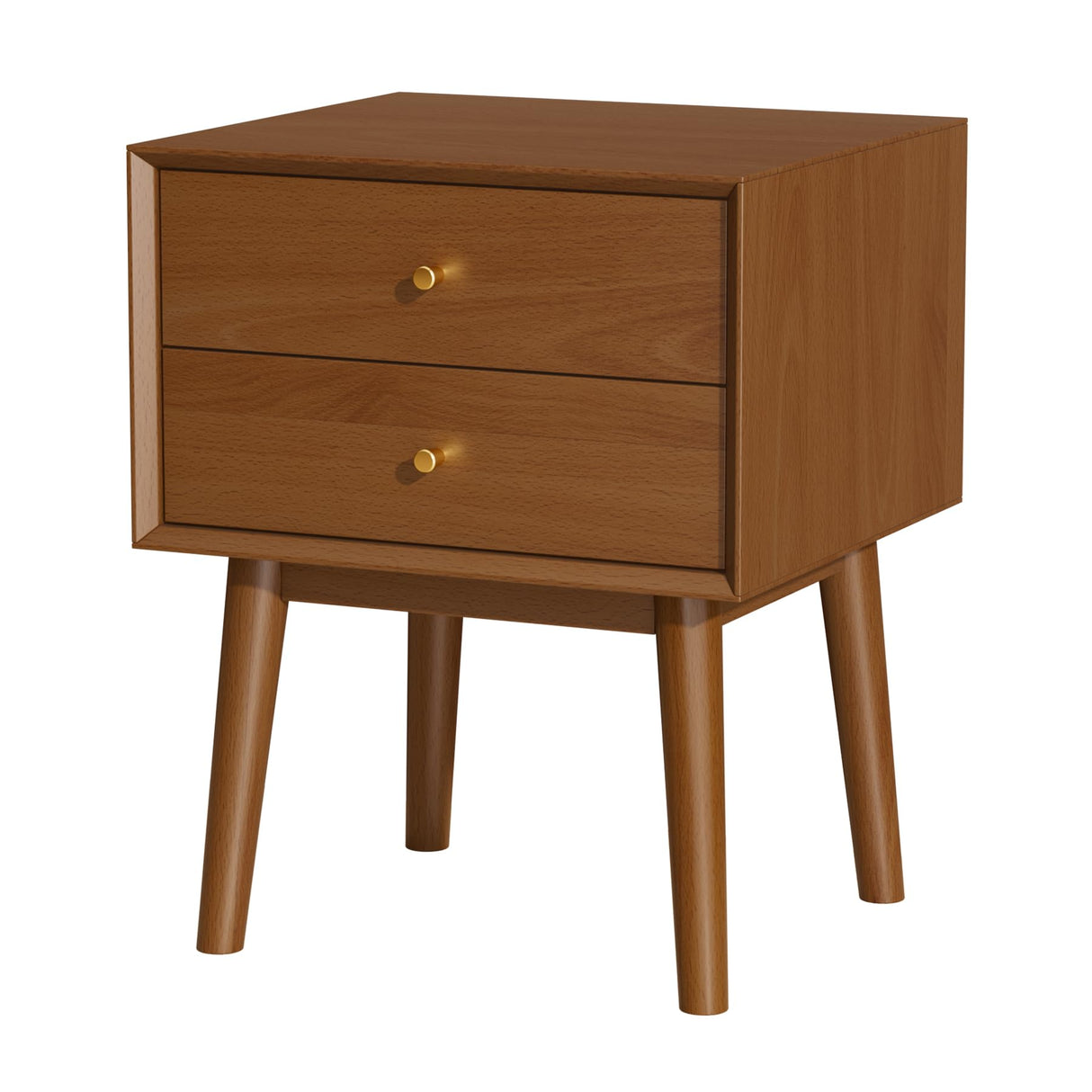 Solid Wood Nightstand with 2-Drawers, Mid-Century Modern Night Stand,Small Side End