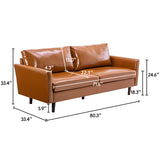 80'' Faux Leather Sofa Couch, Mid-Century Modern Sofa with Solid Wooden Frame