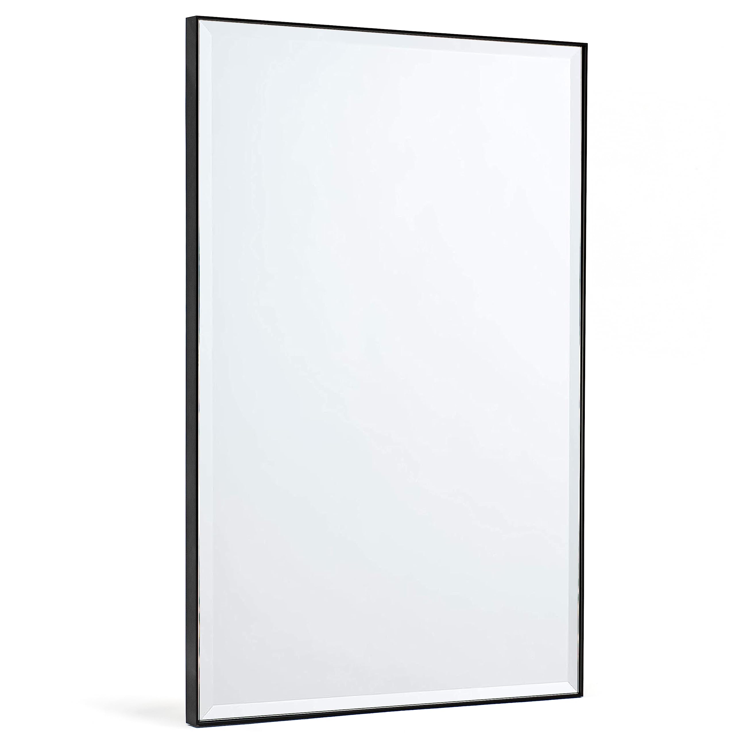 Bathroom Wall Mirror, Brushed Black Metal Framed Rectangle Vanity Mirror