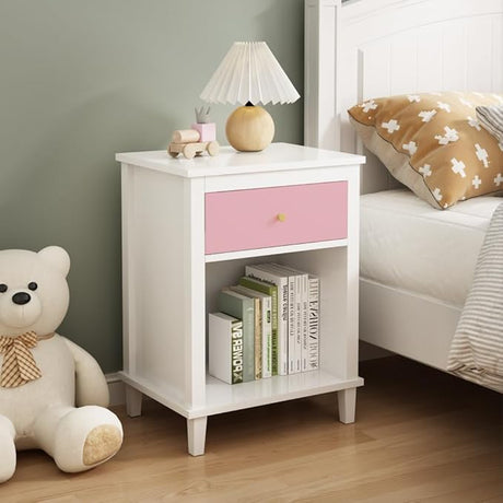 Kids Nightstand, Modern Toddler Nightstand with One Drawer & Open Shelf