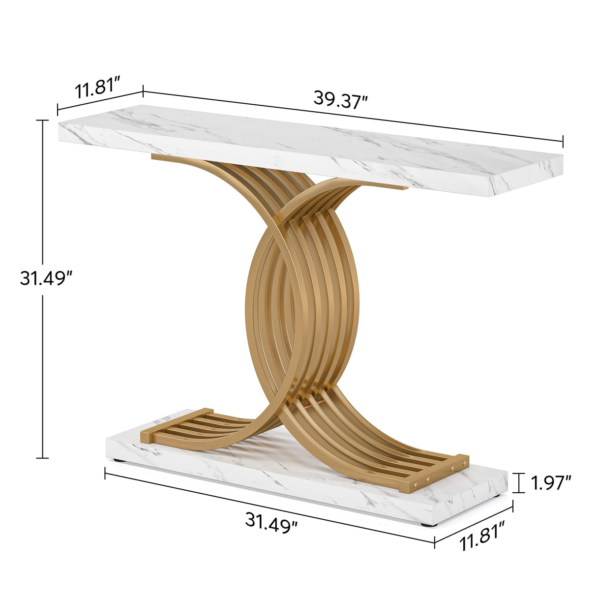 Tribesigns Gold Entryway Table, Modern 39-Inch Console/Accent Table with Geometric Metal Legs, Faux Marble Narrow Wood Sofa Table, Foyer Table for Entrance, Living Room (Gold & White)