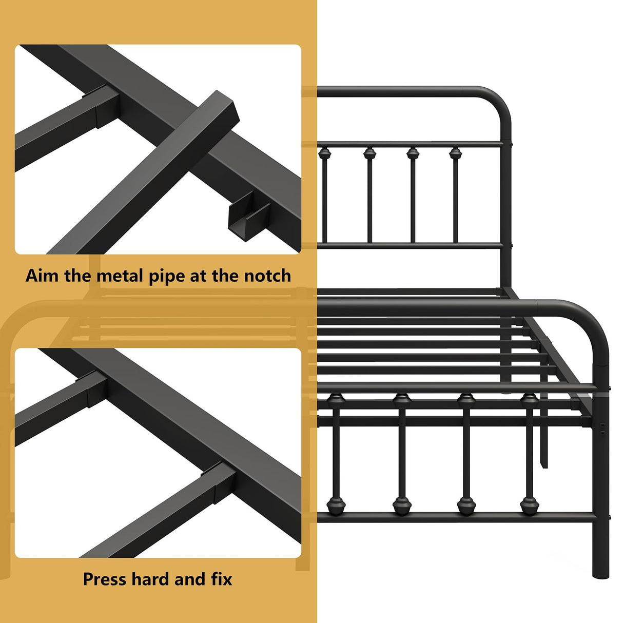 Queen Metal Bed Frame with Headboard - 14 Inch Heavy Duty Platform