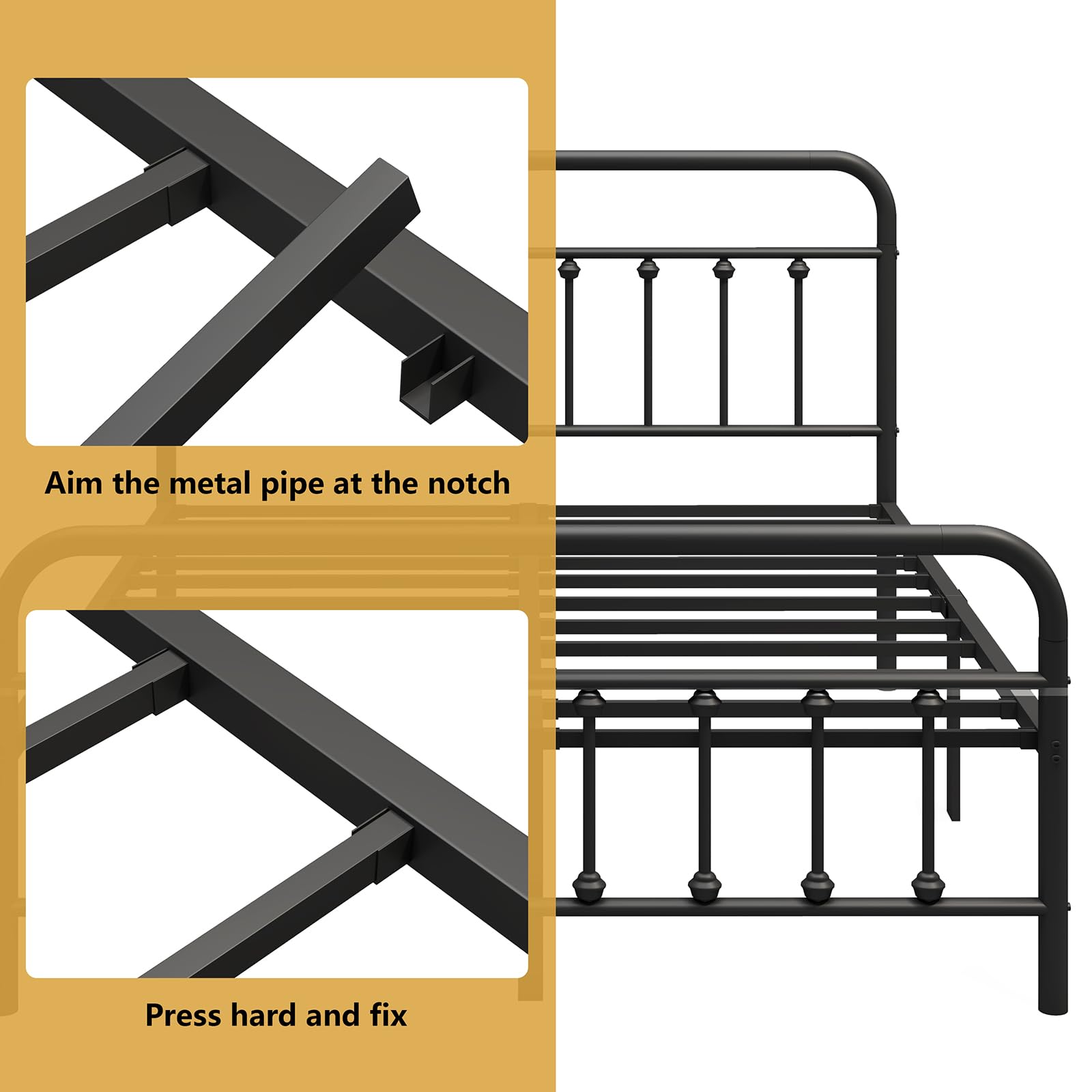 Queen Metal Bed Frame with Headboard - 14 Inch Heavy Duty Platform
