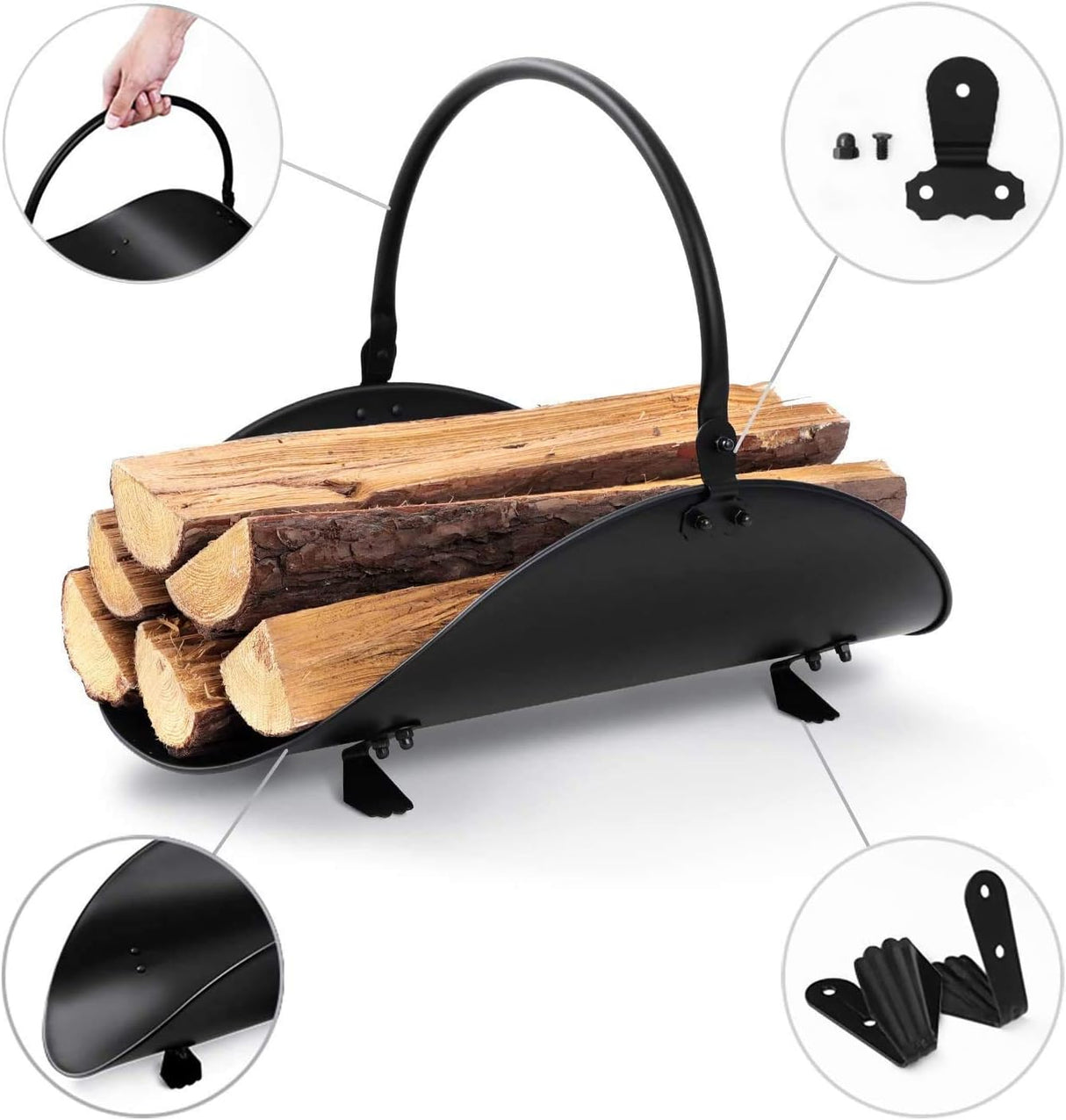 GARDEN & HOME Fireplace Log Holder Indoor Firewood Carrier Metal