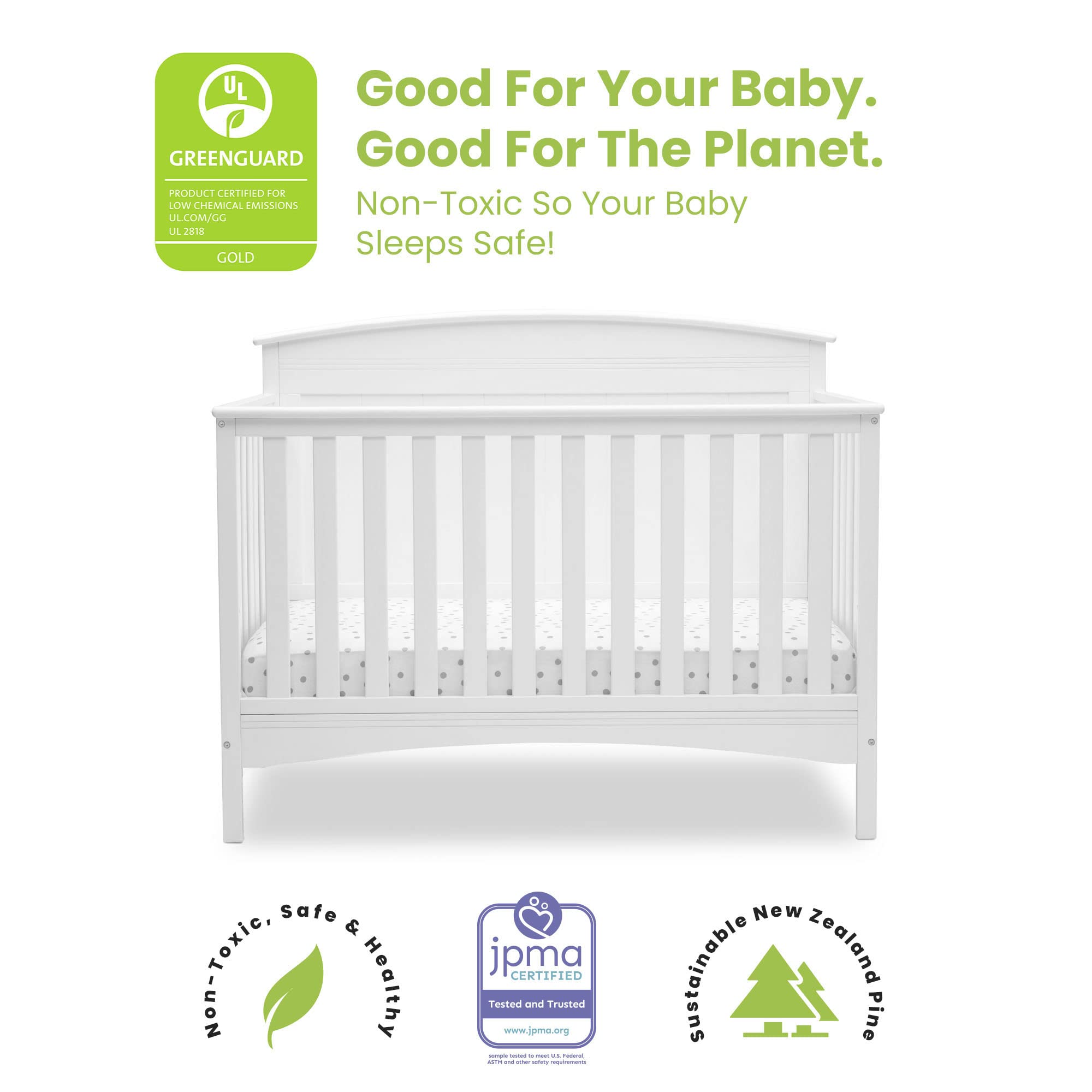 Archer Solid Panel 4-in-1 Convertible Baby Crib - Greenguard Gold Certified, Bianca