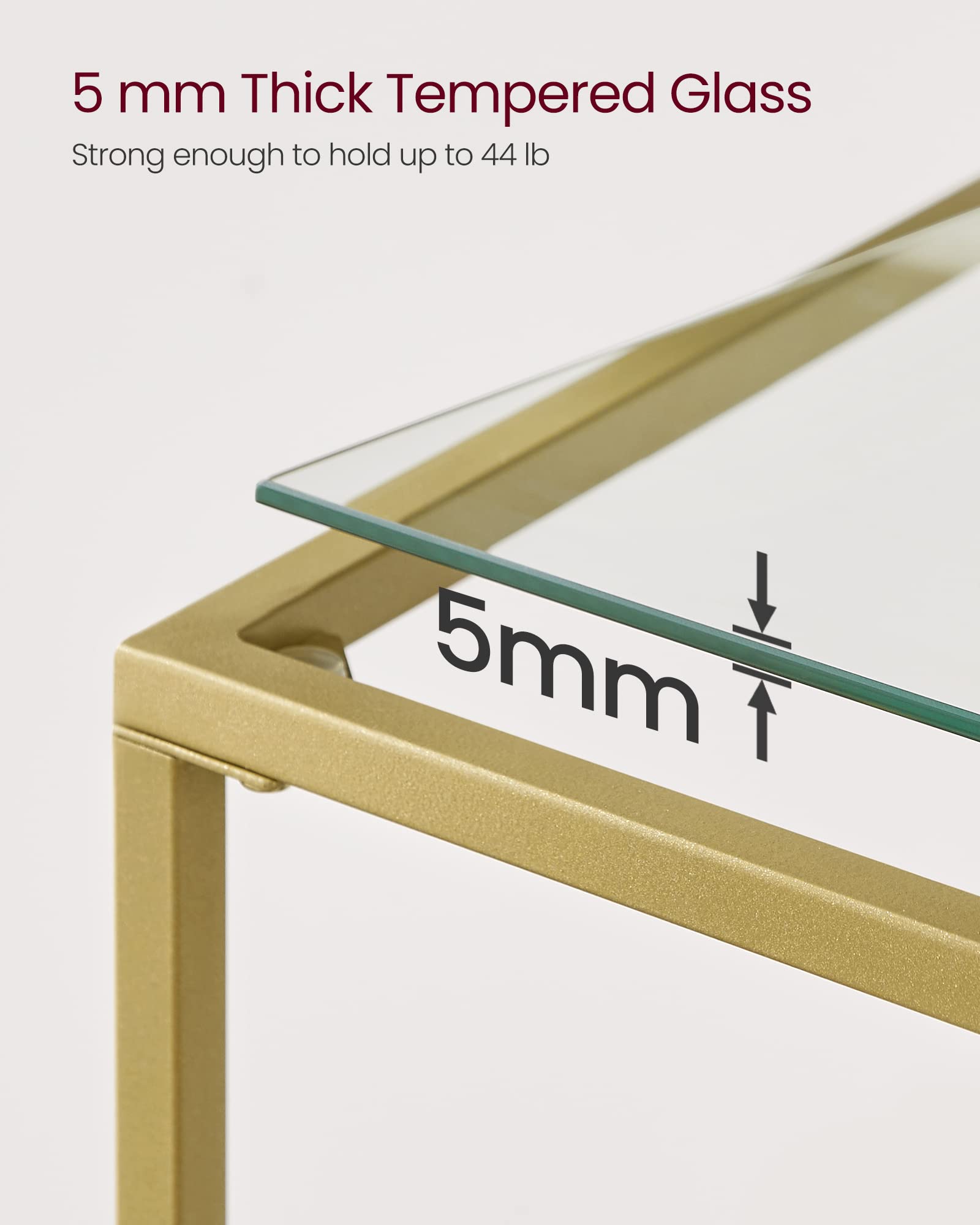 39.4 Inch Console Sofa Table, Modern Entryway Table, Tempered Glass Table, Metal Frame, 2