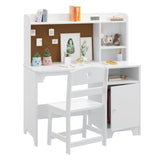 Set,Study Desk for Kids with Hutch, Storage Cabinet, Wooden Children Study Table,