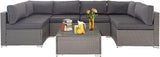 7-Piece Outdoor Patio Sofa, All Weather Black Brown Wicker Sectional Furniture