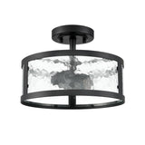 Farmhouse Semi Flush Mount Ceiling Light Black Light Fixtures Ceiling Mount 2-Light with Hammered Glass for Bedroom Kitchen Bathroom Entryway Proch