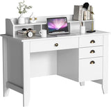 White Desk with Drawers, 47 Inch Home Office Computer Desk with File Drawers Student Girls Desks Teens Writing Table with Hutch, Small Desk with Drawer for Bedroom, White