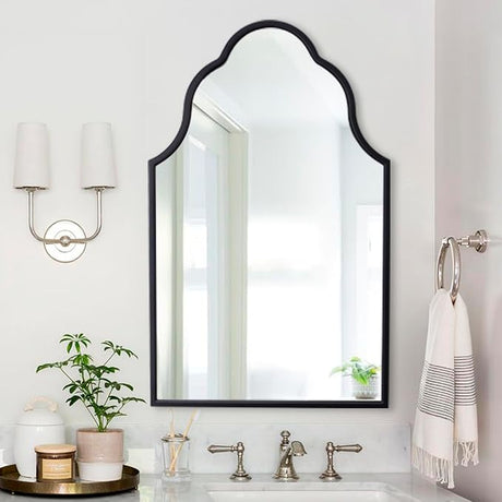 Arched Mirror for Wall, 32"X20" Moroccan Bathroom Mirror with Wood Frame