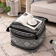 Woven Sofa and Stool Cushion with Tassels - American Style Solid Color Pouf for Living