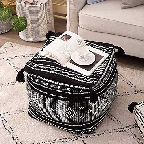 Woven Sofa and Stool Cushion with Tassels - American Style Solid Color Pouf for Living