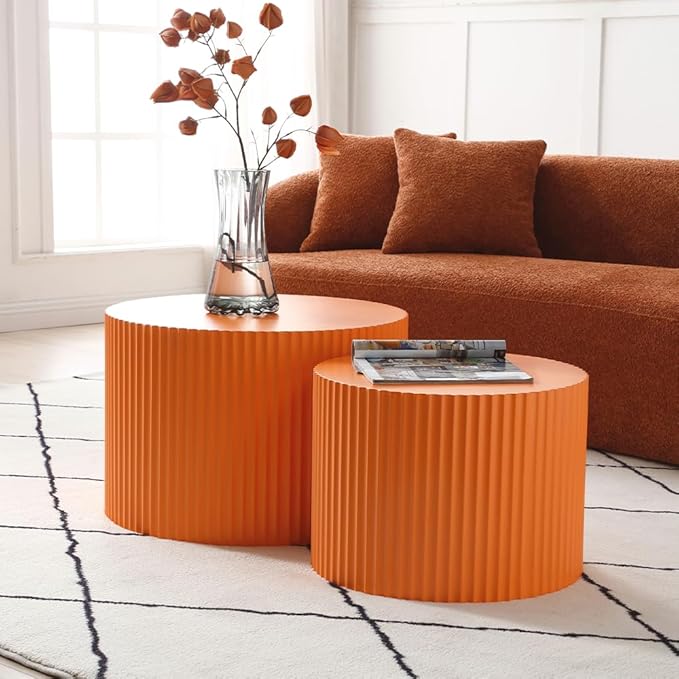 White Round Coffee Table Set of 2, Nesting Coffee Tables for Living Room