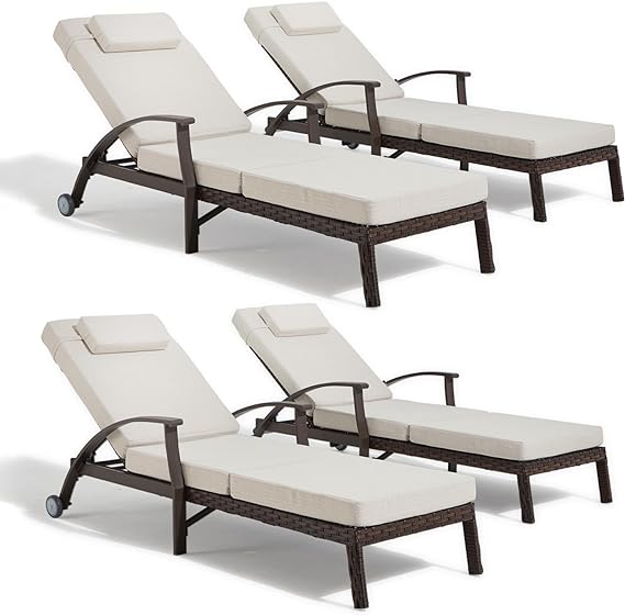 79.1''Chaise Lounge Chair Set Outdoor of 2, Patio Lounge Chair, Wicker Reclining Chair