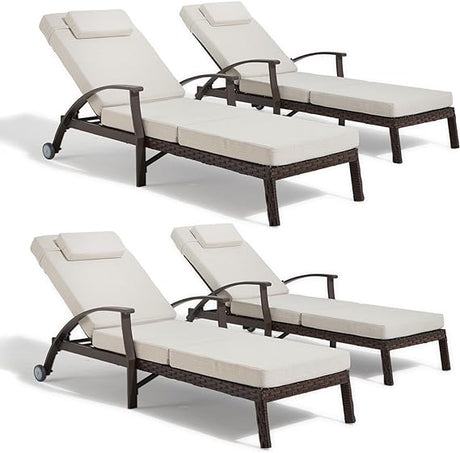 79.1''Chaise Lounge Chair Set Outdoor of 2, Patio Lounge Chair, Wicker Reclining Chair