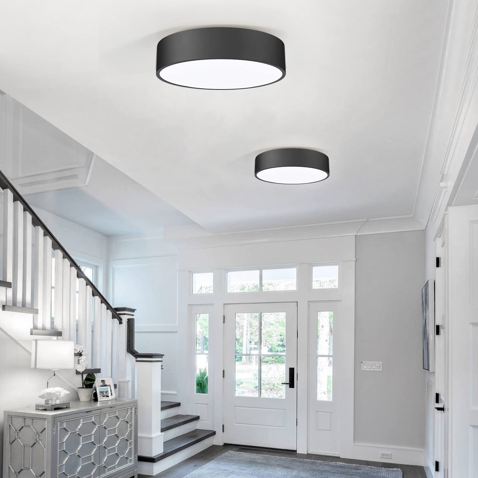 Flush Mount Ceiling Light,11.8 inch 2-Light Close to Ceiling Light Fixture,Matte Black Indoor