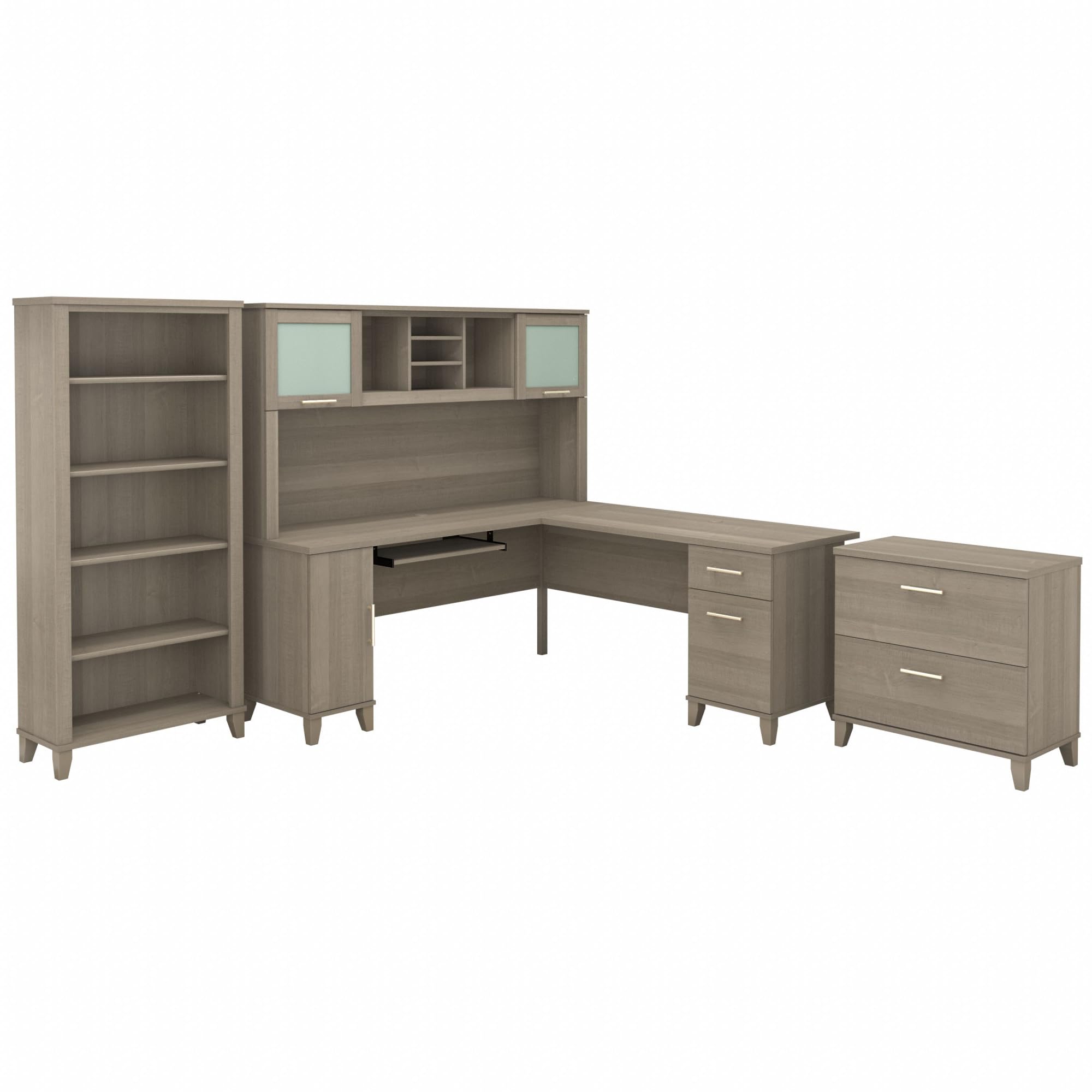 Somerset 72W L Shaped Desk with Hutch, Lateral File Cabinet and Bookcase
