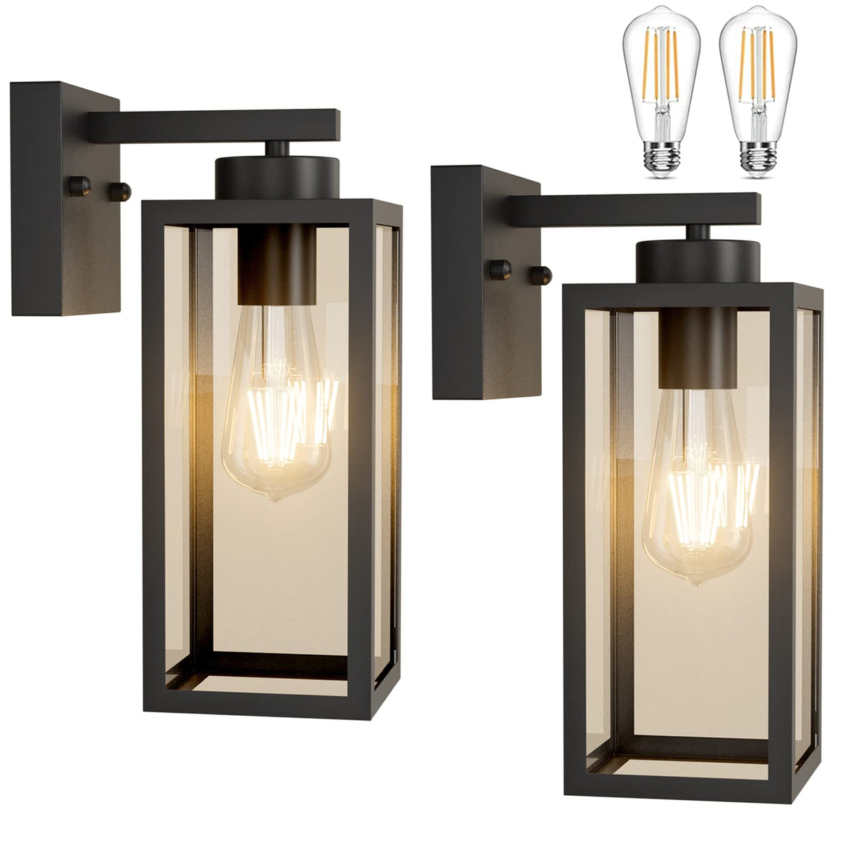 Outdoor Wall Lantern 2 Pack Black Exterior Wall Sconce with Clear Glass Shade