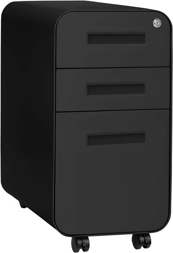 Stockpile Slim 3-Drawer Mobile File Cabinet with Lock - Under Desk Metal Filing Cabinet,