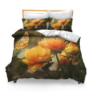 Printed Comforter Cover Set King Size Garden Flowers Butterfly Fritillaria Fritillaria Insect Animals Bedspread Room Decor for Kids Boys and Girls