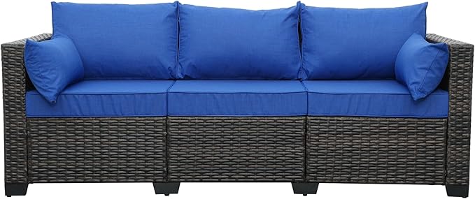 3-Seat Patio PE Wicker Couch Furniture Outdoor Brown Rattan Sofa