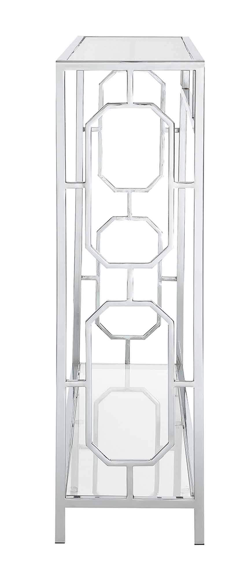 Omega Chrome Console Table 42" - Glass & Chrome Sofa Table with Storage Shelf