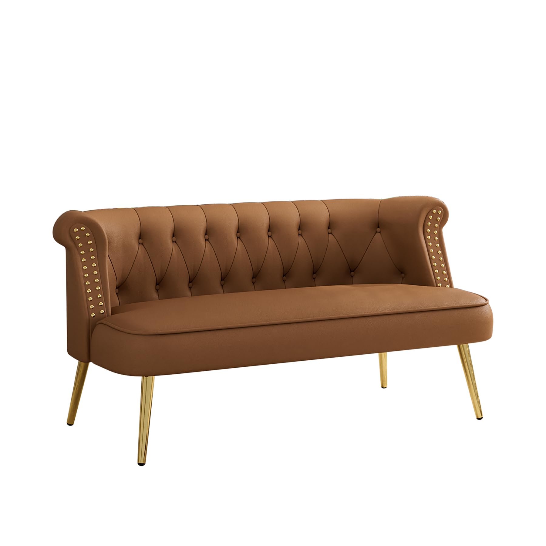 Loveseat Chesterfield Sofa with Gold Legs, Upholstered Tufted Vintage Victorian