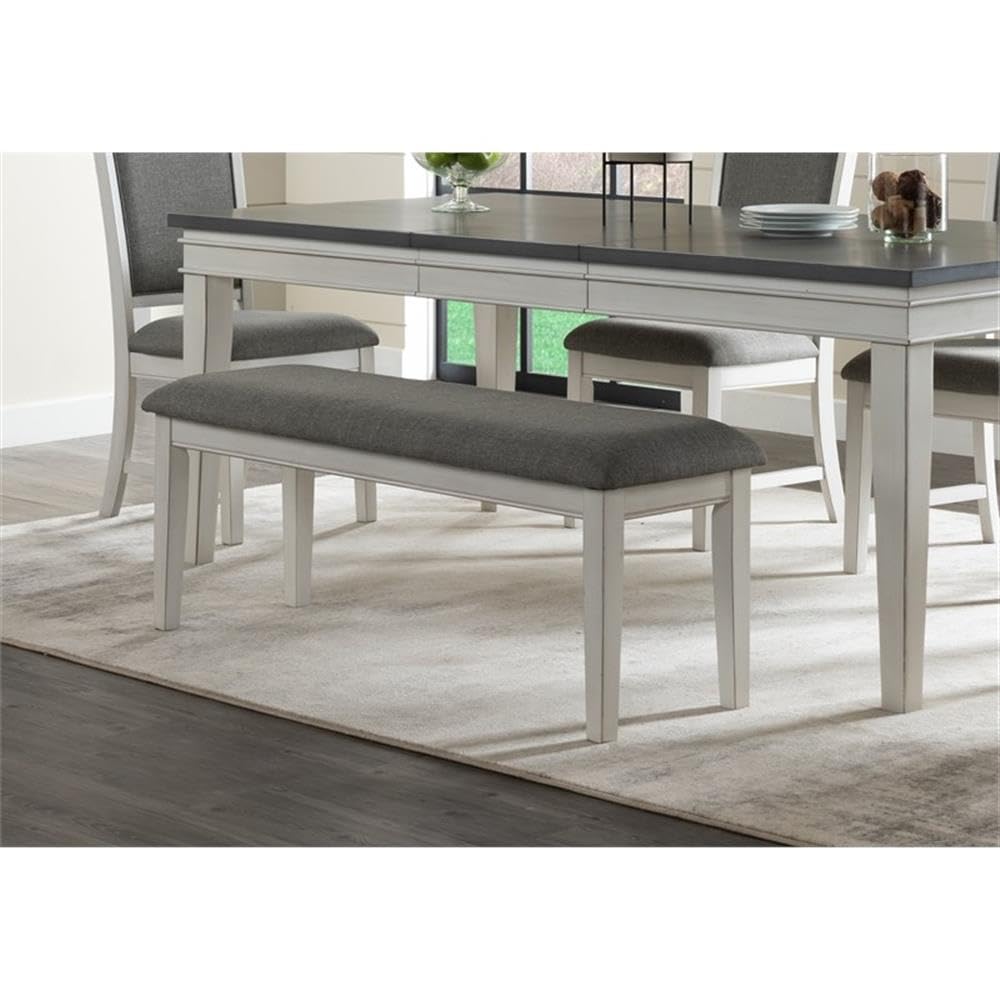 Del Mar Dining Bench Antique White and Grey Linen