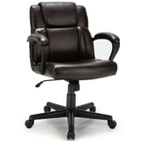 Ergonomic Mid Back Executive Chair - Brown Leather Office Chair with Adjustable Height