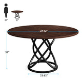 Round Dining Table for 4, 47 Inch Dinner Table Circle Kitchen Table with Metal Base,