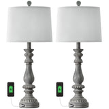 27.75" USB Table Lamp Set of 2 Antique Retro Nightstand Lamp for Bedroom Living Room