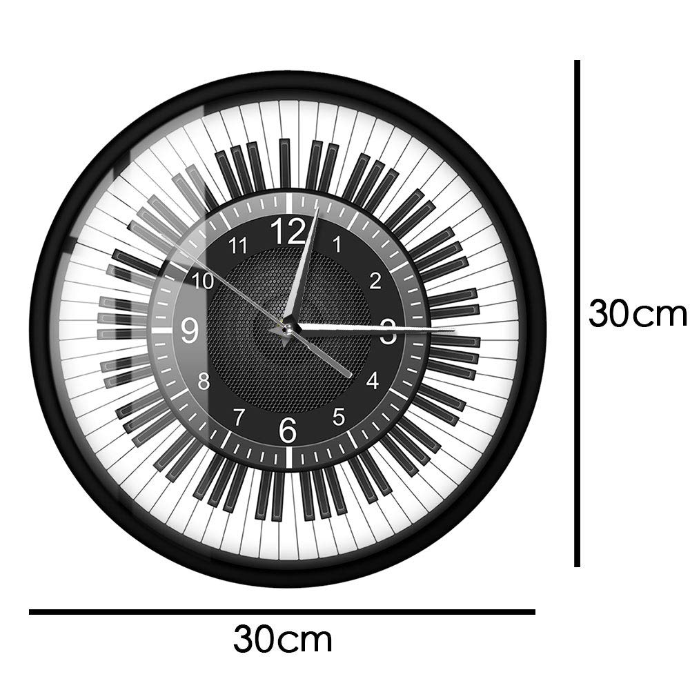 Circle Piano Keys with Speaker Metal Frame Wall Clock Silent Wall Watch