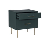 Linon Modern Dark Green Gold Hardware Lennon Two Drawer Nightstand