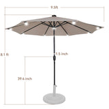 9.5‘ Outdoor Patio Umbrella, Solar LED Bulb Lighted Patio Umbrella with 8 Ribs