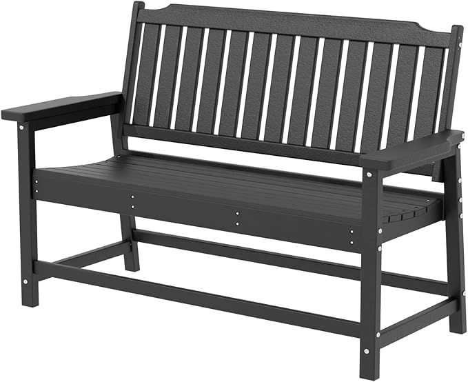 Outdoor Bench All-Weather HDPE Fade Resistant Garden Bench 800 lbs Bearing 2-Seat
