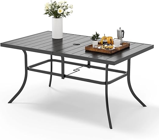 64" Large Metal Outdoor Dining Table, Black Rectangle Patio Table Furniture