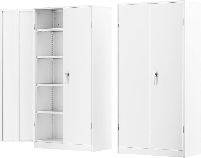 Metal Garage Storage Cabinet with Doors and 4 Adjustable Shelves